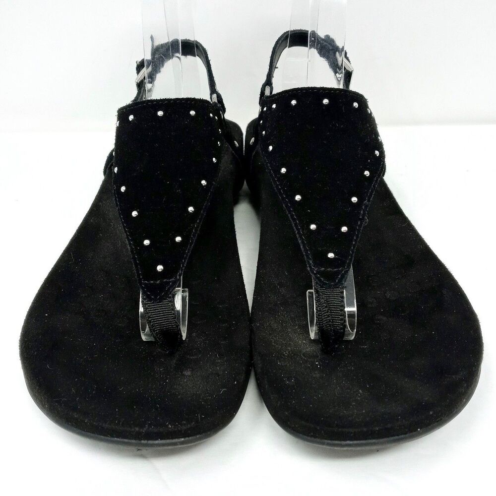 Vionic Margot Suede Studded T-Strap Sandals Women's Size 7 Black Strappy - Picture 4 of 10